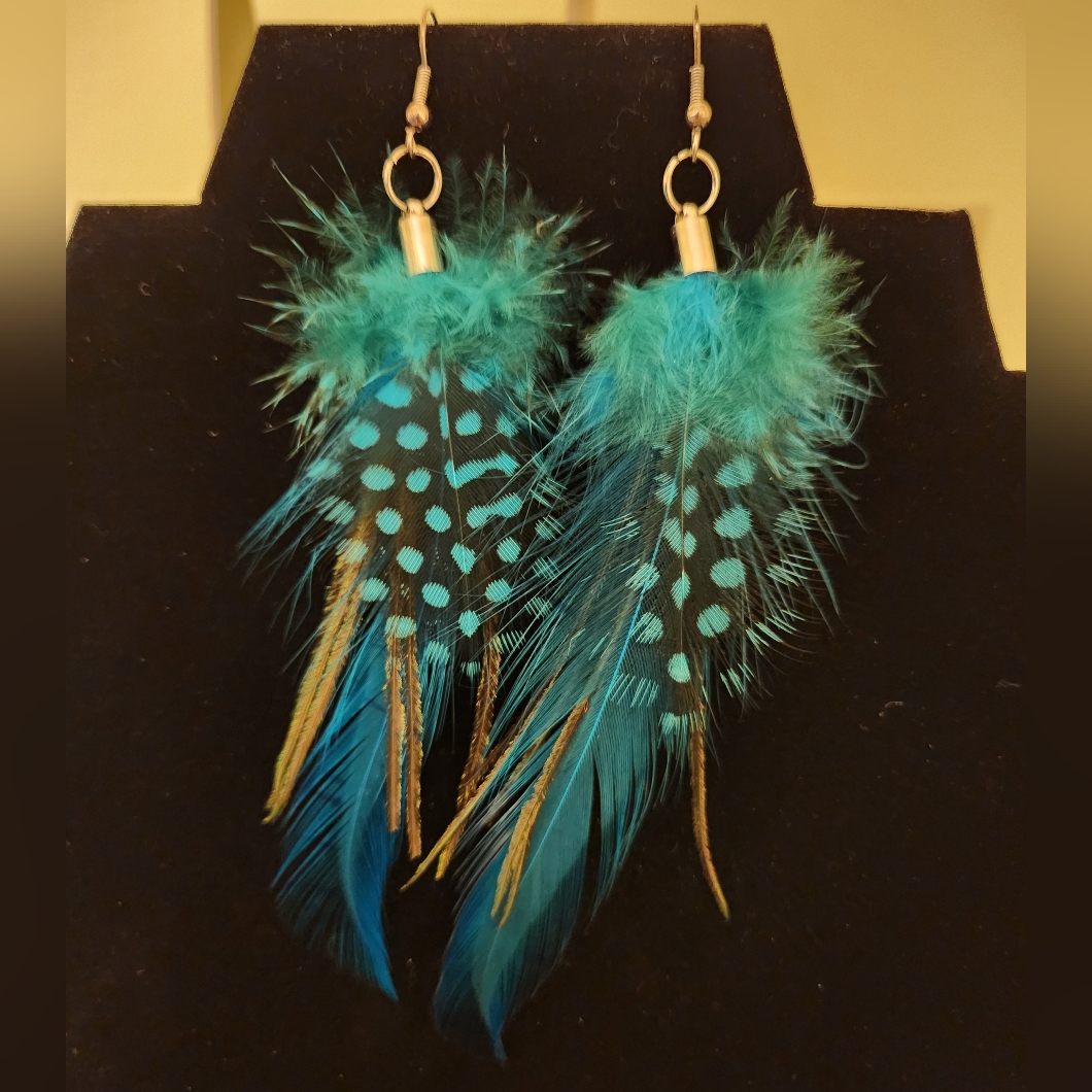 Blue Hen Feather Handmade Earrings